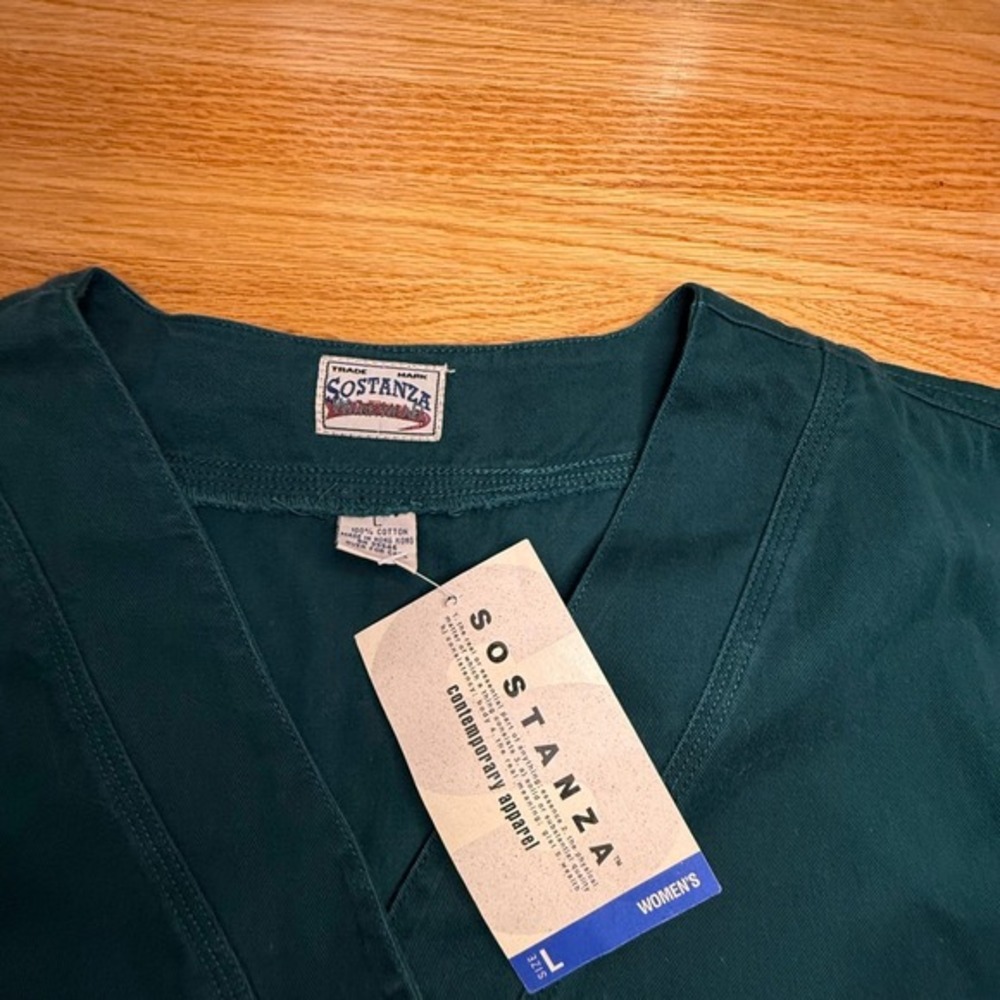 Western Cotton Button‎ Front Shirt L Green V-Neck Utility Workwear Cowgirl Style - Picture 2 of 6